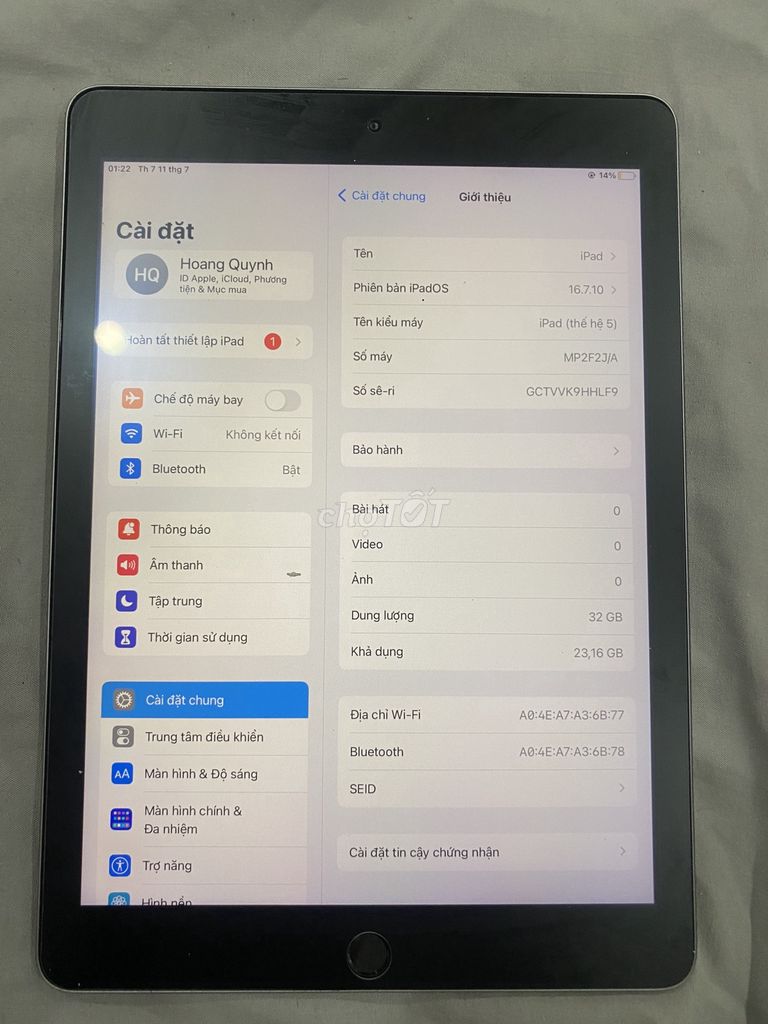 Apple iPad Gen 5 32GB Bạc. Mua bán Máy tính bảng tại Quận Hà Đông Hà Nội được đăng bởi Ninh hình 1