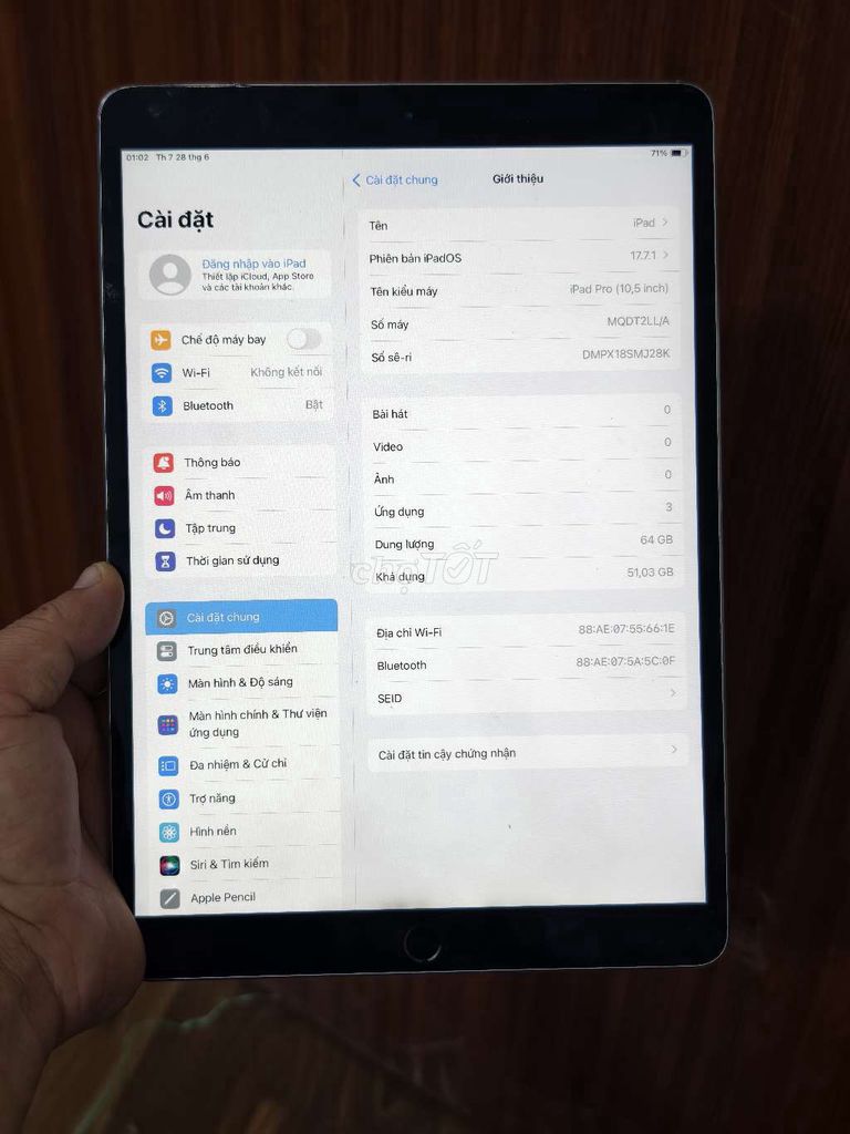 Apple iPad Pro 10.5 inch 64GB Xám. Mua bán Máy tính bảng tại Quận Hoàng Mai Hà Nội được đăng bởi khanh hình 1