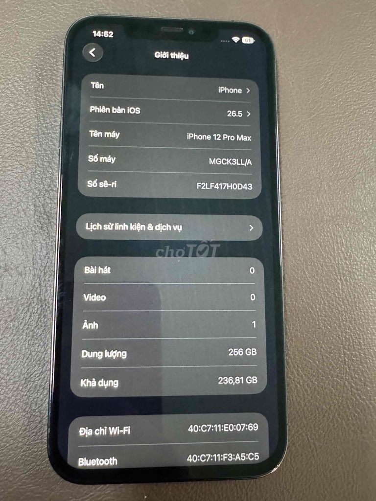 Apple iPhone 12 Pro Max 256GB màn gx oled xịn. Mua bán Điện thoại tại Thành phố Buôn Ma Thuột Đắk Lắk được đăng bởi Trường GianG hình 1