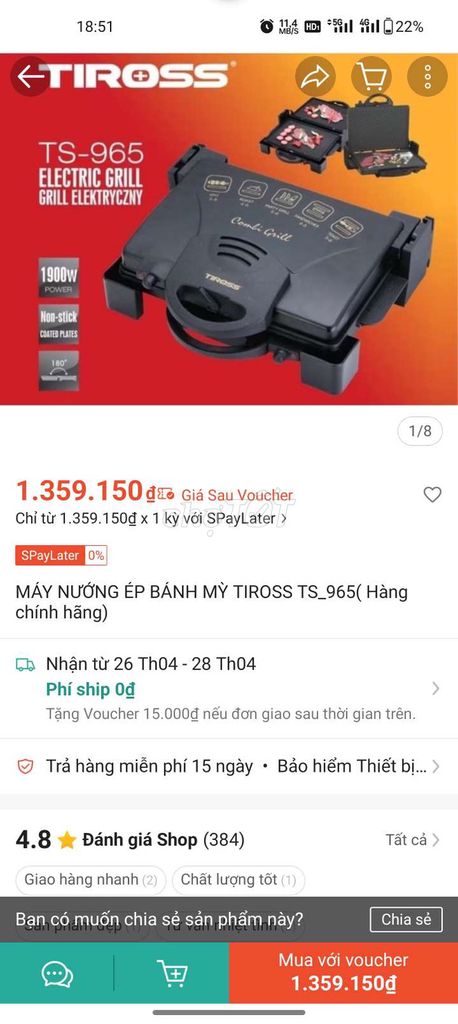 Máy nướng ép bánh mì Tiross TS-965. Mua bán Bếp, lò, đồ điện nhà bếp tại Thành phố Bắc Ninh Bắc Ninh được đăng bởi Thế cương hình 1