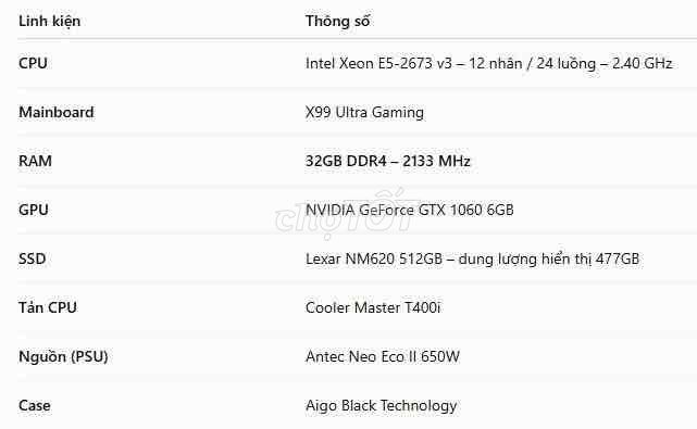 E5-2673 - Ram 32GB/ Ssd 512GB - GTX 1060 - đen. Mua bán Máy tính để bàn tại Quận Long Biên Hà Nội được đăng bởi Minh Quang hình 1