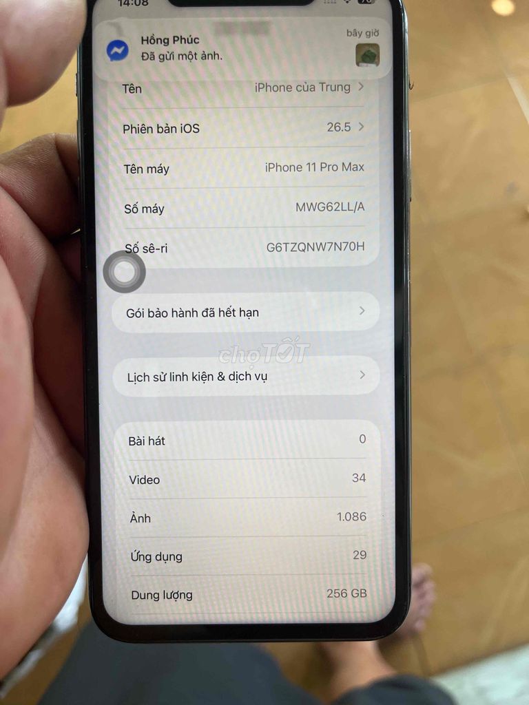 Apple iPhone 11 Pro Max 256GB Xám Thay màn. Mua bán Điện thoại tại Huyện Xuân Lộc Đồng Nai được đăng bởi nguyen thai hình 1