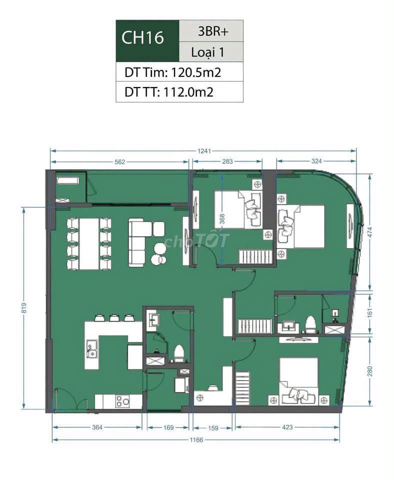 Квартира Lumiere Evergreen A1, 110 м², 3 спальни