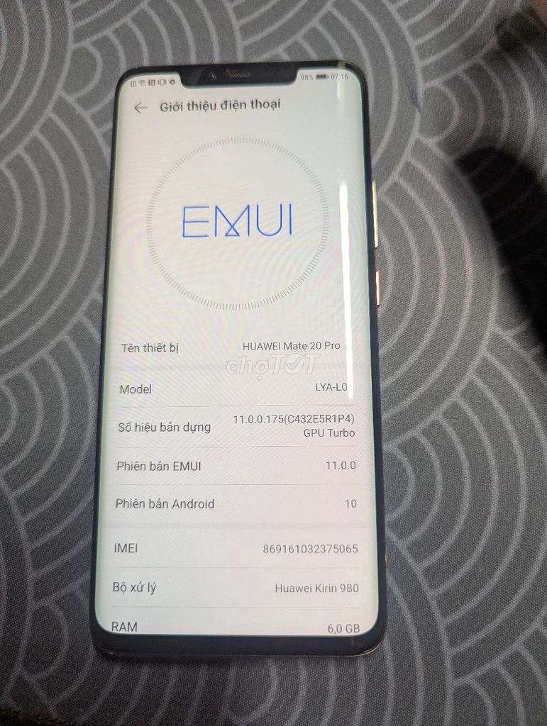 Huawei Mate 20 Pro 128GB Đen. Mua bán Điện thoại tại Quận Bình Tân Tp Hồ Chí Minh được đăng bởi Hùng Nguyễn  hình 1