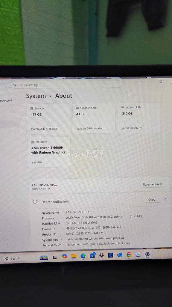 Acer Nitro V15 AMD Ryzen 5 16GB/477GB. Mua bán Laptop tại Quận 8 Tp Hồ Chí Minh được đăng bởi Hồng Trân hình 1