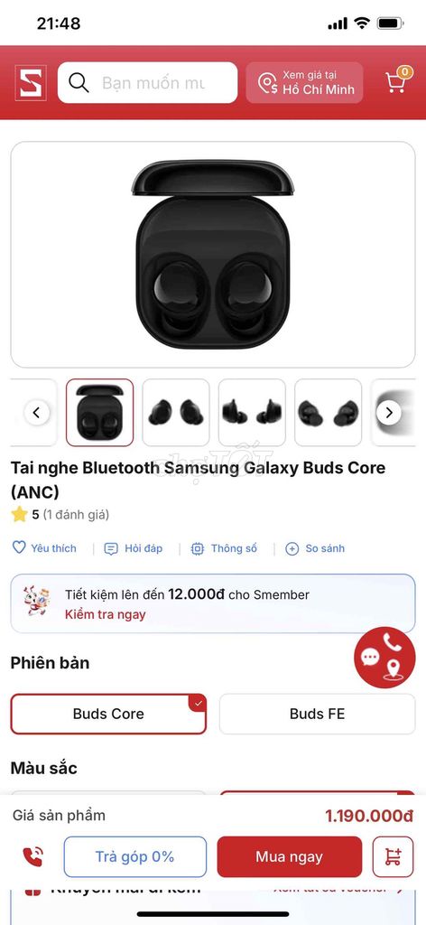 Tai nghe Bluetooth Samsung Galaxy Buds Core Đen. Mua bán Tivi, Âm thanh tại Quận Bình Thạnh Tp Hồ Chí Minh được đăng bởi Thảo Vy hình 1