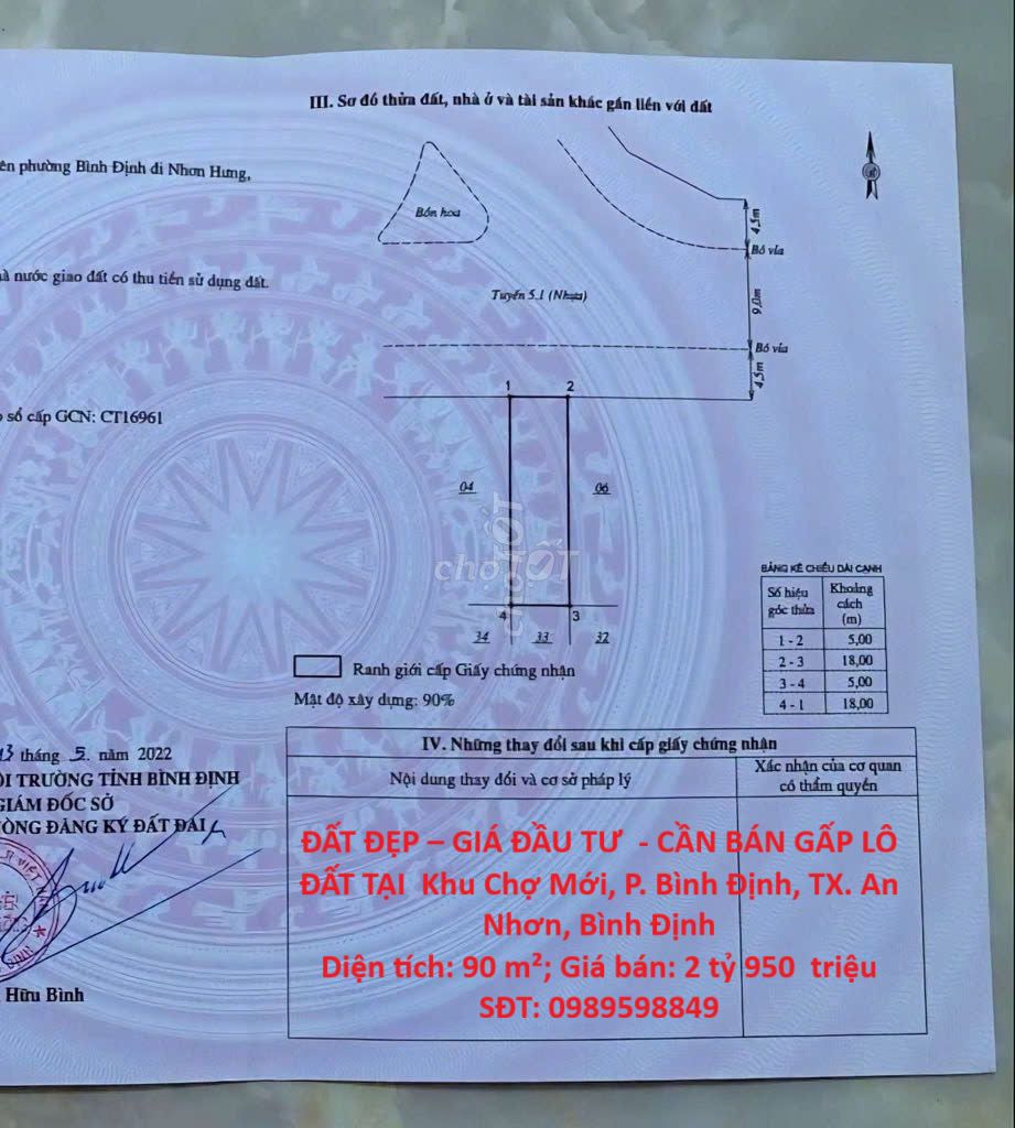 Bán gấp lô đất tại khu chợ mới, p. bình định, tx. an nhơn, bình định Bán gấp lô đất tại khu chợ mới, p. bình định, tx. an nhơn, bình định