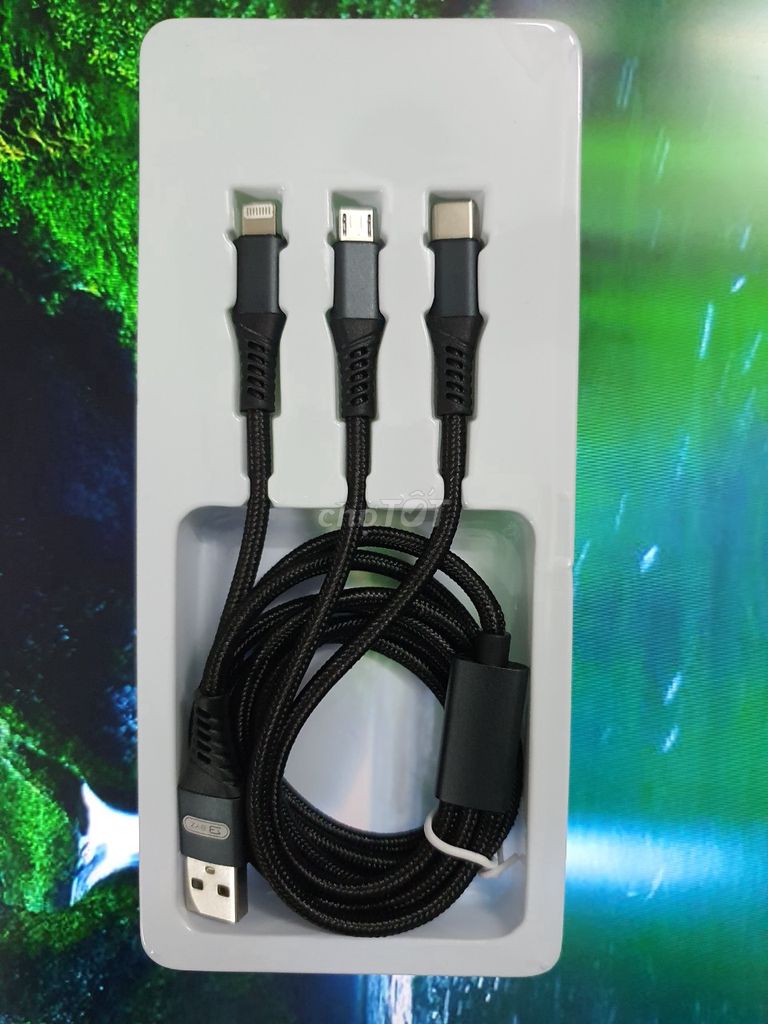 Cáp sạc đa năng BYZ BL-675 dây dù 3 đầu,dâydài 1m2. Mua bán Phụ kiện (Màn hình, Chuột...) tại Quận 6 Tp Hồ Chí Minh được đăng bởi Laptop Hoàng Kim hình 1