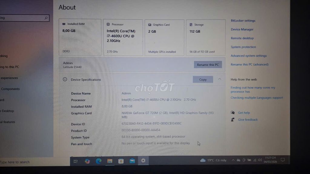 Dell Latitude E5440 i7-4600U 8GB/112GB. Mua bán Laptop tại Huyện Nghi Lộc Nghệ An được đăng bởi Đức Duy hình 1
