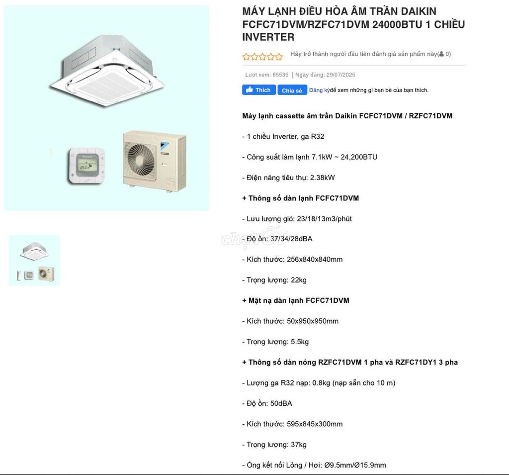 Bán máy lạnh âm trần Daikin 3.5 HP 17 triệu Q7. Mua bán Máy lạnh, điều hoà tại Quận 7 Tp Hồ Chí Minh được đăng bởi Trần Kính Khiêm hình 1