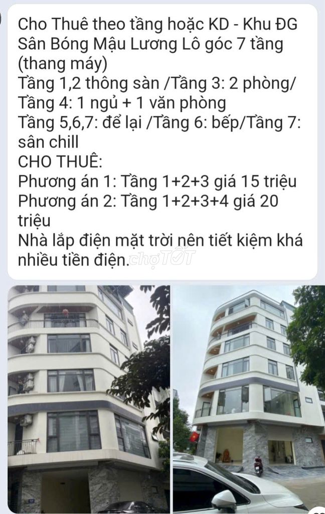 CHO THUÊ THEO TẦNG HOẶC MẶT BẰNG KD - KHU ĐG SÂN BÓNG KIẾN HƯNG HÀ NỘI