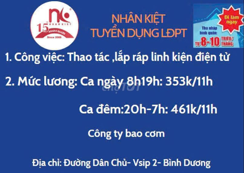 TUYỂN 100LĐPT TẠI VSIP 2 BÌNH DƯƠNG