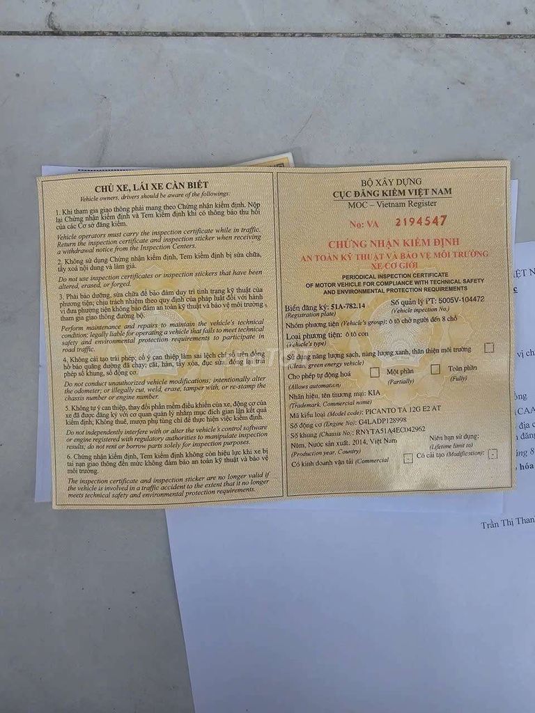 Kia Moning 2014 AT  PIcanto - 97000 km. Mua bán Ô tô tại Quận 12 Tp Hồ Chí Minh được đăng bởi Phong hình 3