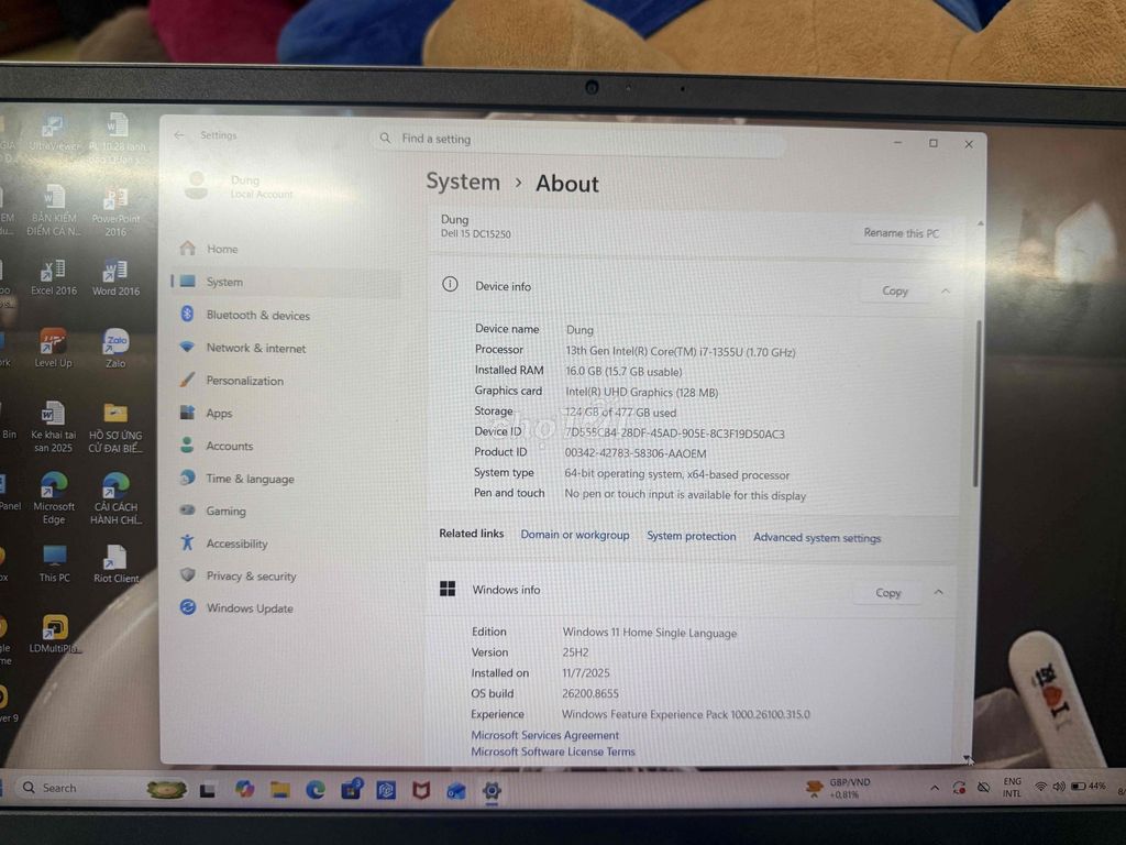 Dell DC15250 i7-1355U 16GB/477GB SSD Bạc Like New. Mua bán Laptop tại Huyện Tân Biên Tây Ninh được đăng bởi Tien Dat hình 1