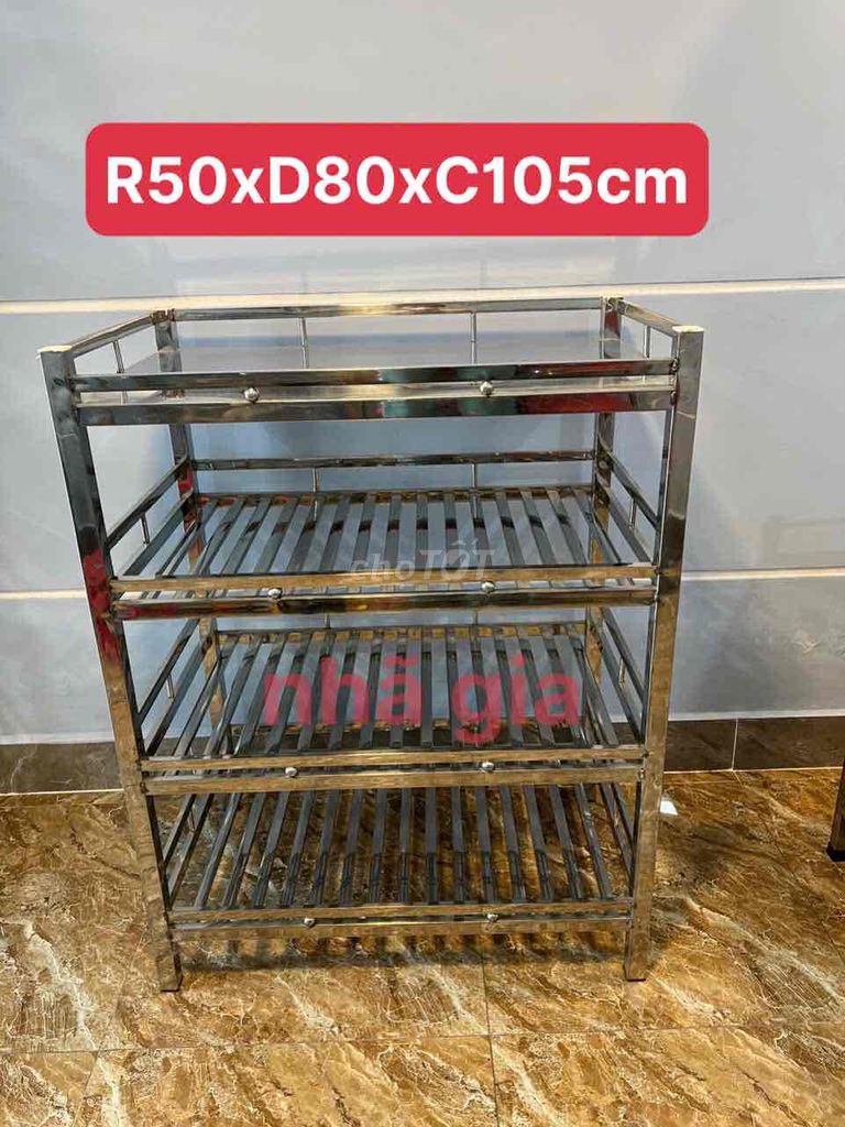 THANH LÝ KỆ CHÉN INOX 4 TẦNG KT50x80 HÀNG GIA CÔNG. Mua bán Dụng cụ nhà bếp tại Huyện Củ Chi Tp Hồ Chí Minh được đăng bởi  INOX NHÃ GIA 218 hình 1