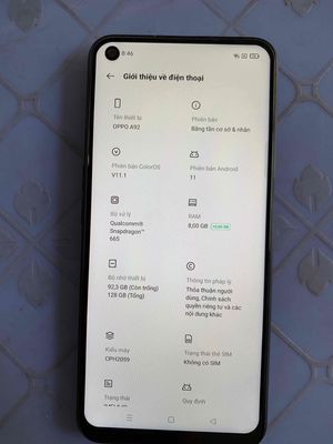 Oppo A92 8/128G Xanh đen