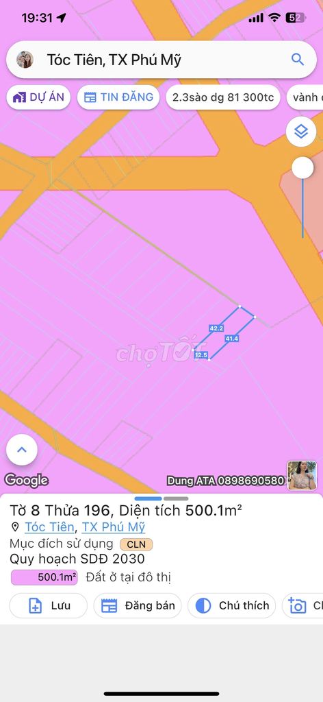 Bán đất tại Tóc Tiên,dt:12x42 giá ngộp sâu giá chỉ 815tr quá rẻ.