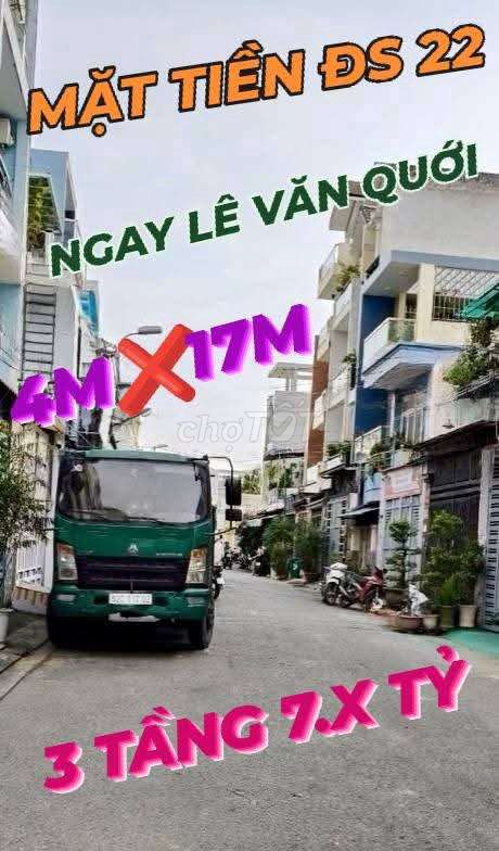 MẶT TIỀN ĐƯỜNG SỐ 22 LÊ VĂN QUỚI 3 Tần 4M17M LỘ GIỚI Tí XÍU Hơn 7 ĐỒNG