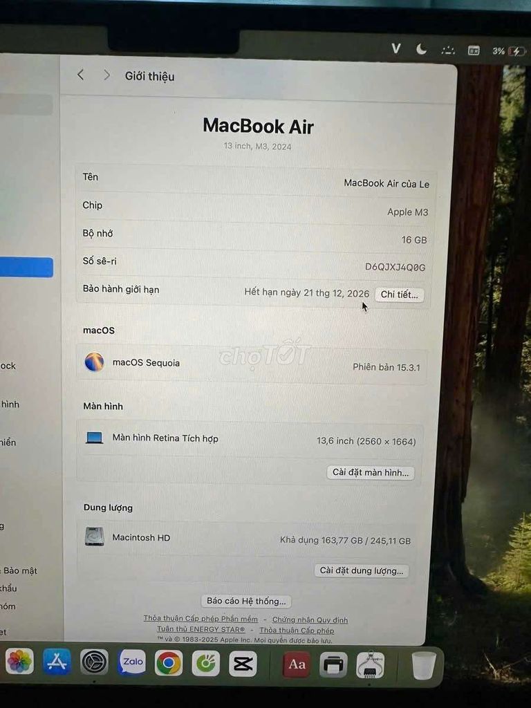 Apple Macbook Air M3 16GB/256GB 13.6 inch. Mua bán Laptop tại Quận Cẩm Lệ Đà Nẵng được đăng bởi Phuoc hình 1