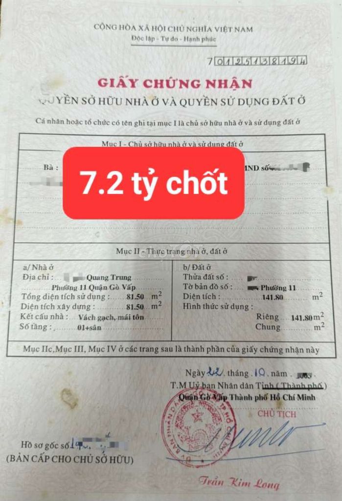 Bán Đất Quang Trung 142m2 giá chỉ hơn 7 tỷ