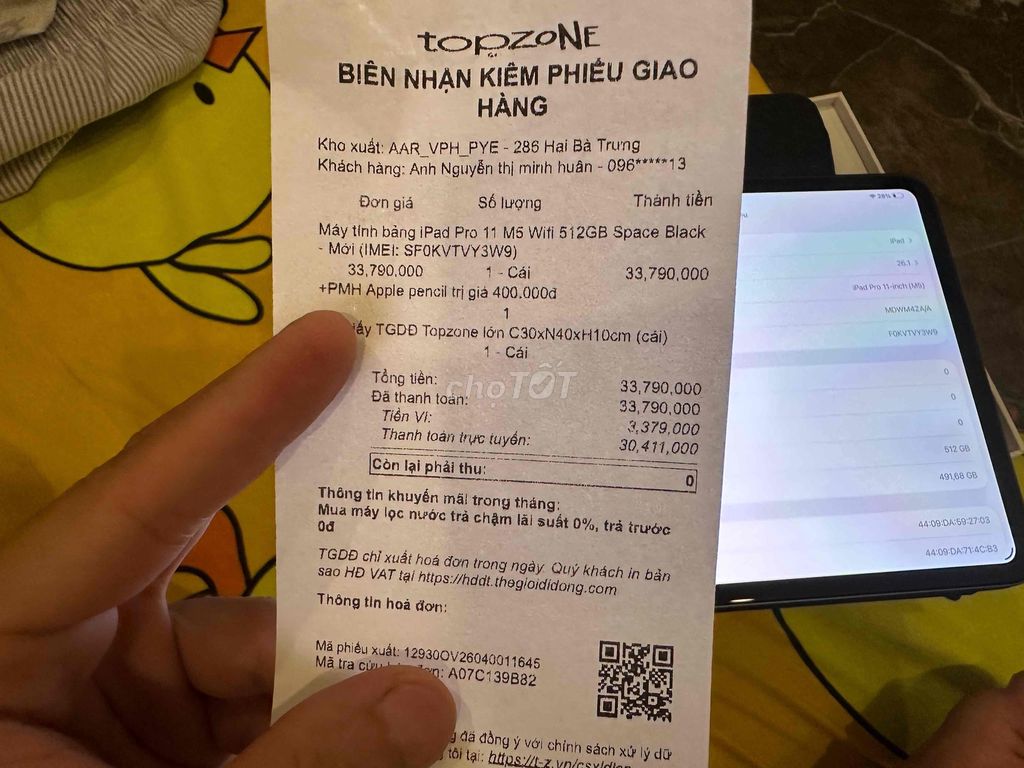 Ipad Pro M5 - 512 GB mới mua 1 tháng TGDĐ. Mua bán Máy tính bảng tại Quận Đống Đa Hà Nội được đăng bởi long nguyễn thành hình 1
