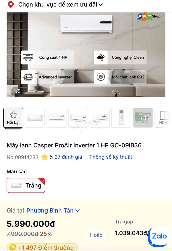 Máy lạnh Casper ProAir Inverter 1 HP. Mua bán Máy lạnh, điều hoà tại Quận Tân Phú Tp Hồ Chí Minh được đăng bởi Đạt hình 1