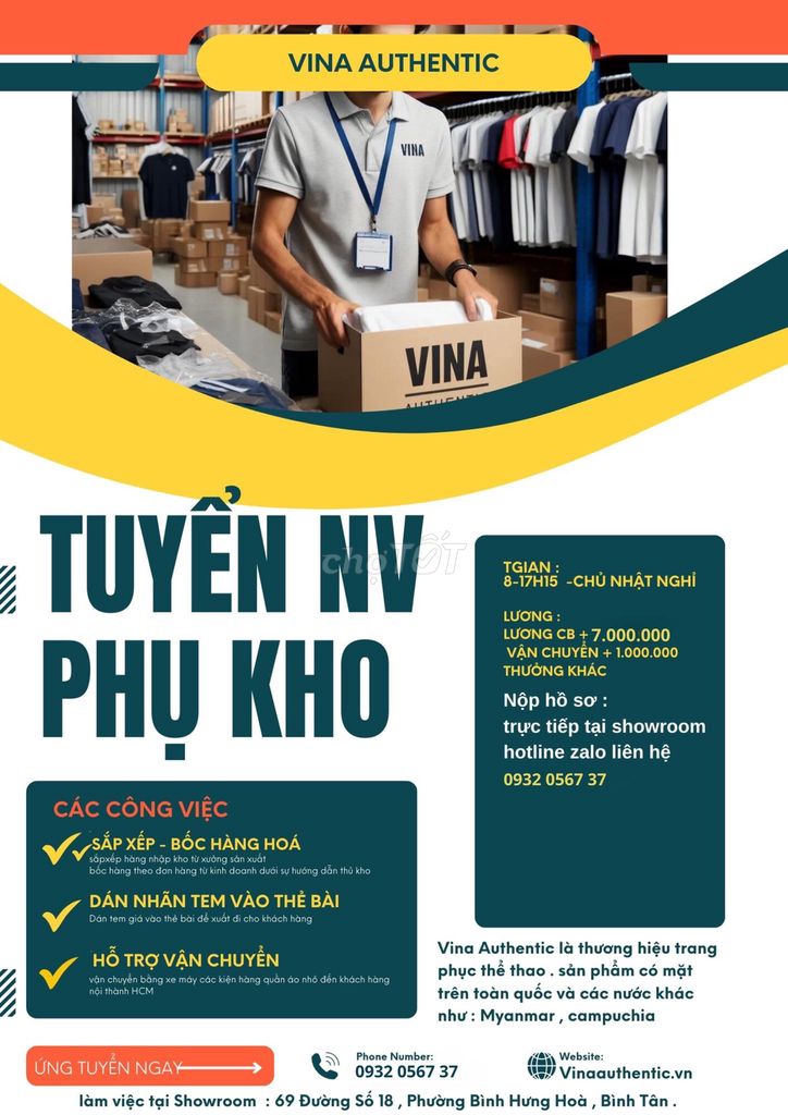 Tuyển Nhân Viên Phụ Kho Trang Phục Thể Thao