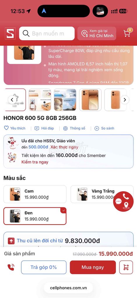 Honor 600 5G 256GB Đen. Mua bán Điện thoại tại Quận 3 Tp Hồ Chí Minh được đăng bởi Trần HÀO hình 1