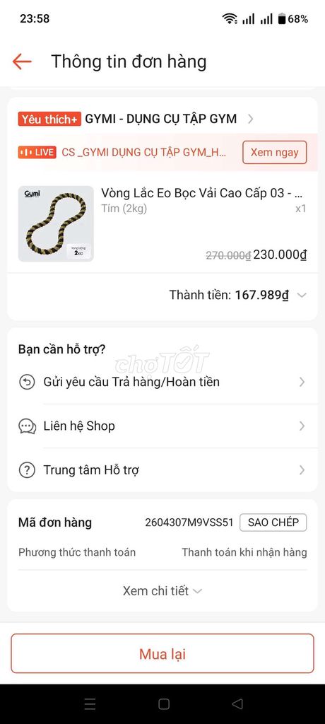 Vòng lắc eo Gymi Tím Vải 2.5kg