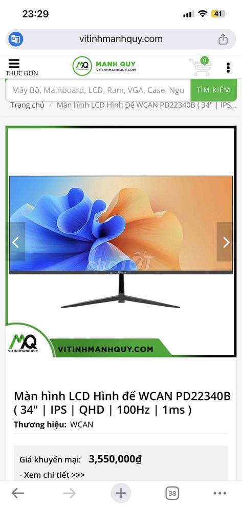 Màn hình WCAN 34 inch 2K IPS 100Hz. Mua bán Phụ kiện (Màn hình, Chuột...) tại Thị xã Tân Uyên Bình Dương được đăng bởi lê âu hình 1