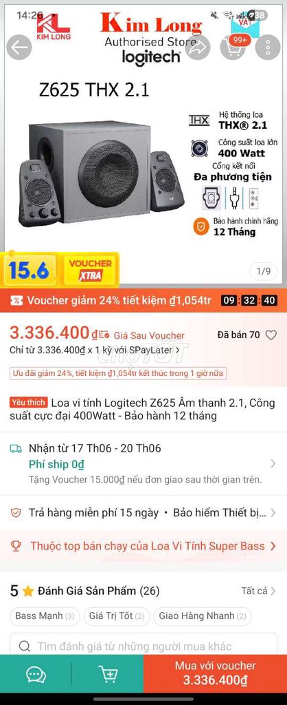 Loa Logitech Z625 THX 2.1. Mua bán Tivi, Âm thanh tại Quận Hoàn Kiếm Hà Nội được đăng bởi Hằng Ngọc hình 1
