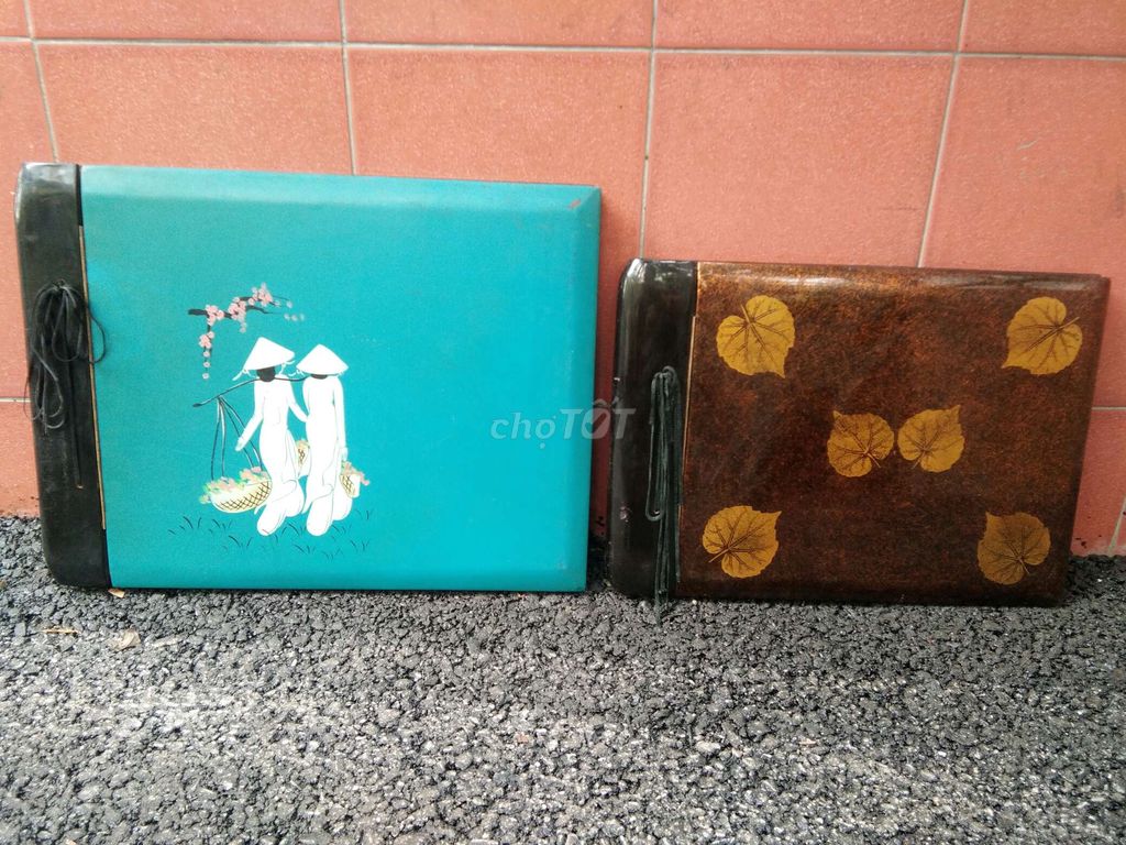 2 album vintage gỗ sơn mài vẽ tay