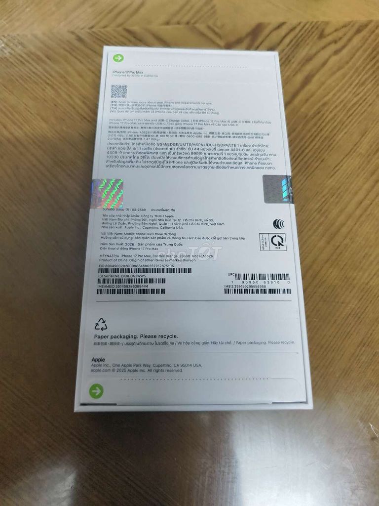 Apple iPhone 17 Pro Max 256GB Cam. Mua bán Điện thoại tại Thành phố Hải Dương Hải Dương được đăng bởi Tú Bean hình 1