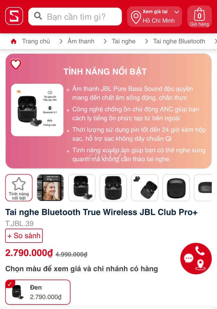 Tai nghe Bluetooth True Wireless JBL Club Pro+
