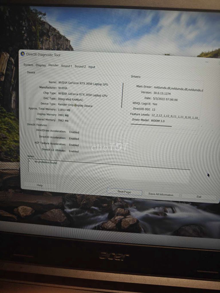Acer aspire 7, r5 5625, rtx 3050