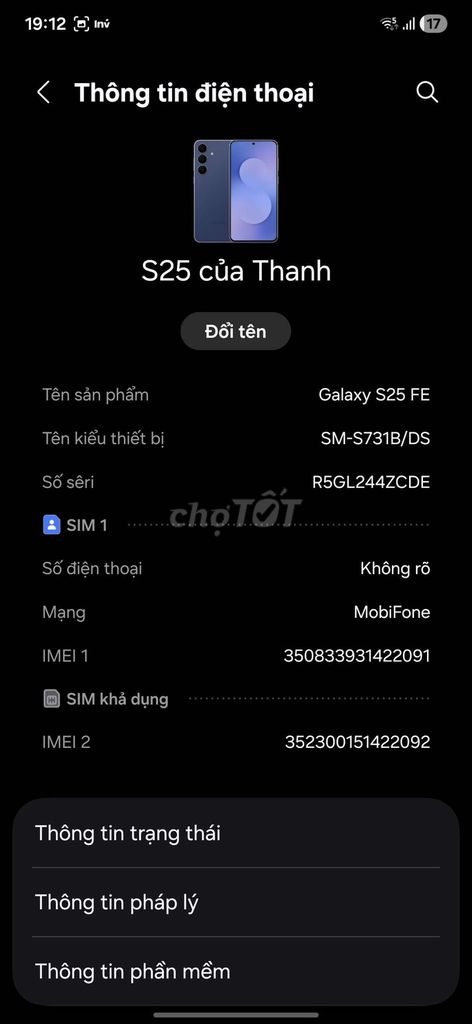 Samsung Galaxy S25 FE 128GB Xanh. Mua bán Điện thoại tại Quận Tân Phú Tp Hồ Chí Minh được đăng bởi Thanh Tran hình 1