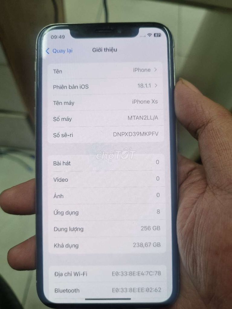 Iphone xs 256g icloud sạch pin 84 full