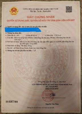 Bán Đất Chính chủ Mặt tiền QL1A, Xã Xuân Hưng. H. Xuân Lộc. T. Đ Nai