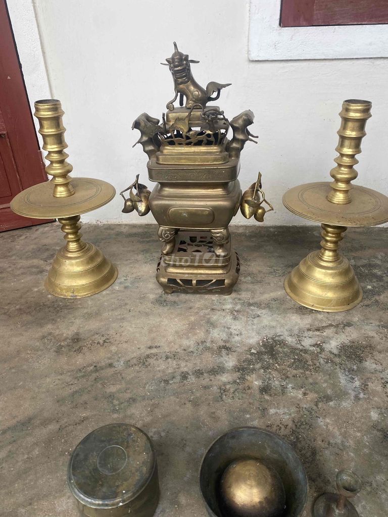 Bộ lư thờ Đồng Vàng đồng 61cm. Mua bán Đồ sưu tầm, đồ cổ tại Huyện Sơn Tịnh Quảng Ngãi được đăng bởi Sang hình 1