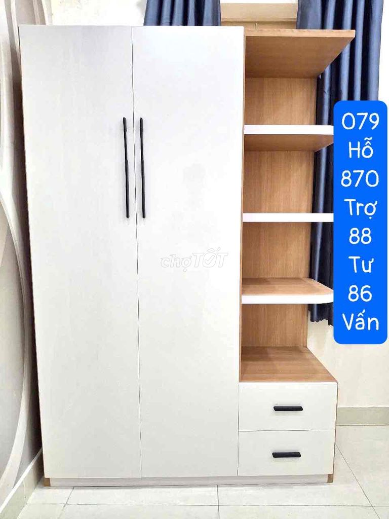 Tủ _tủ áo khung vân gỗ cánh trắng_tủ 2 cánh nhựa