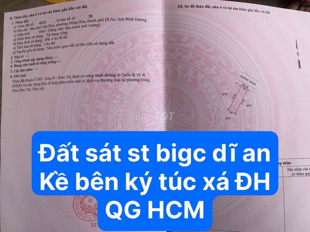 LÔ ĐẤT SÁT KÝ TÚC XÁ B ĐẠI HỌC QUỐC GIA HCM - GIÁP ST BIGC DĨ AN