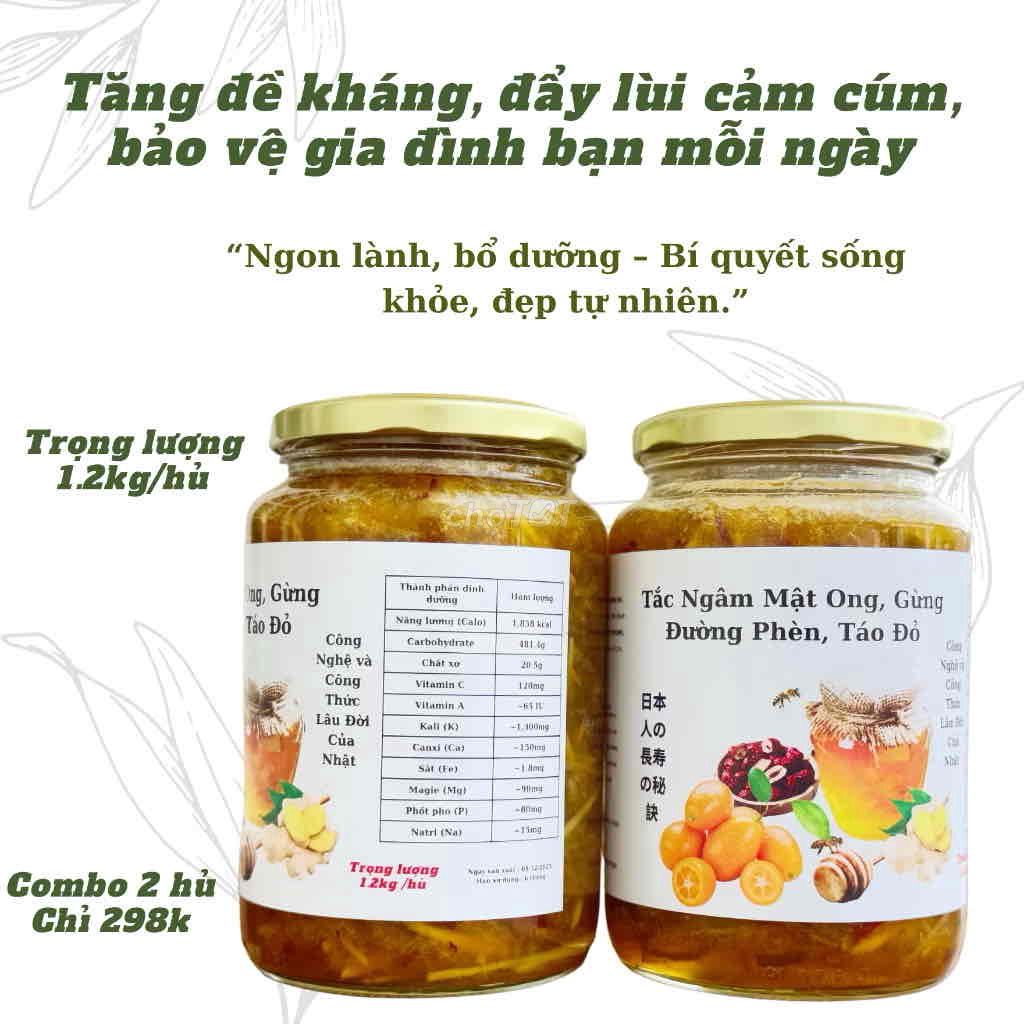 Combo 2 hủ 2.4kg  Tắc Ngâm Mật Ong, Đường Phèn, Gừ