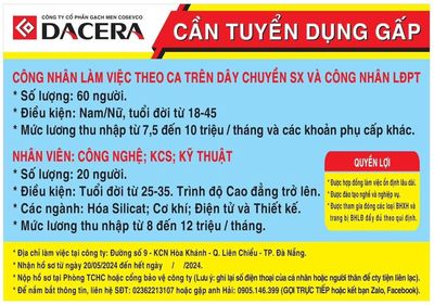 Công Nhân/Lao Động Phổ Thông Làm Ca