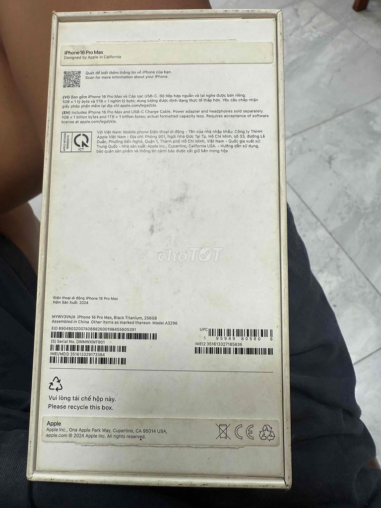 Apple iPhone 16 Pro Max 256GB Đen. Mua bán Điện thoại tại Quận Hà Đông Hà Nội được đăng bởi Quân Bia Tô hình 1