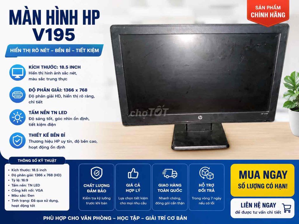 Màn hình HP V195 18.5 inch Đen đã qua sử dụng. Mua bán Phụ kiện (Màn hình, Chuột...) tại Thị xã Nghi Sơn Thanh Hóa được đăng bởi Thành Đạt Đỗ hình 1