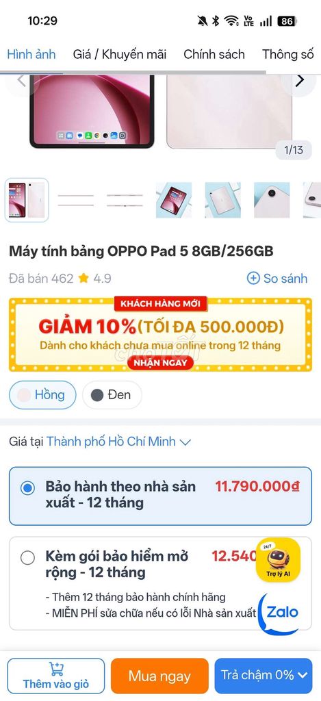 OPPO Pad 5 8GB/256GB Hồng. Mua bán Máy tính bảng tại Quận 7 Tp Hồ Chí Minh được đăng bởi Hoàng Sơn hình 1