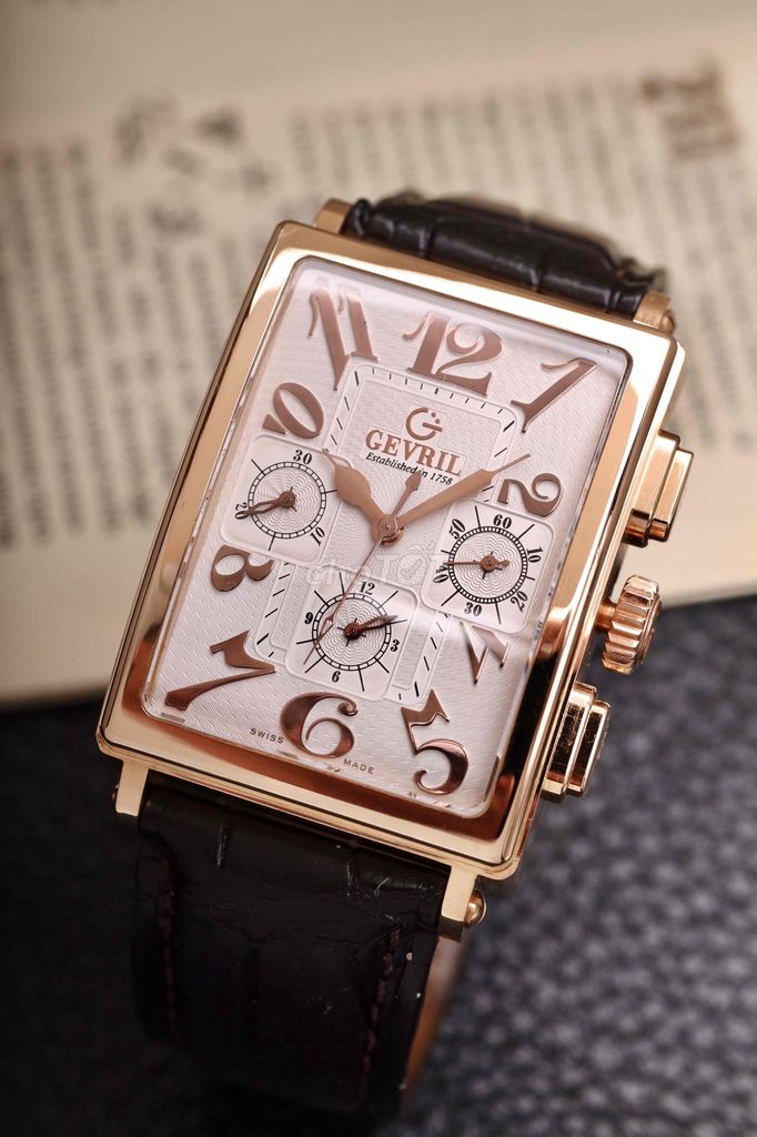 Gevril auto chrograph full 18k rose gold