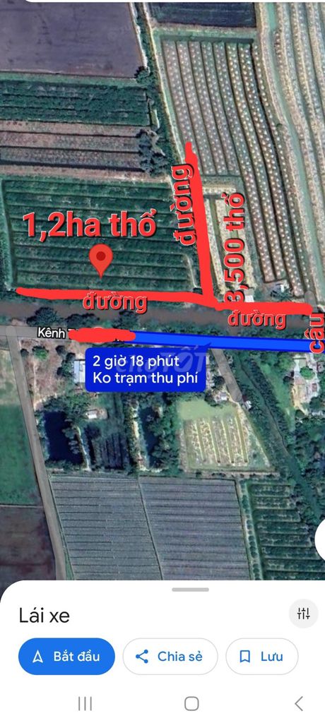 Bán gấp 1,35ha ( 13,500m2) thổ cư, 2MT Bình H Hưng, Đức Huệ LA