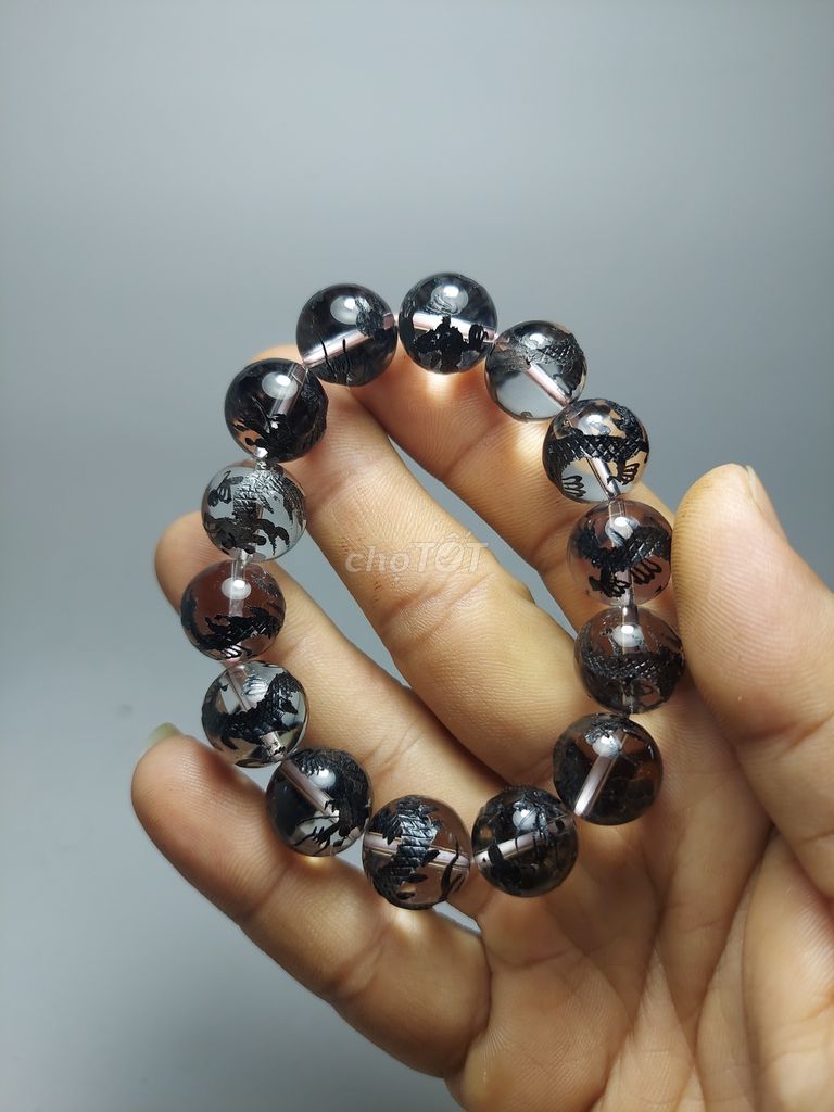 Vòng tay đá thạch anh tóc trắng khắc rồng 14.2 li. Mua bán Đồ sưu tầm, đồ cổ tại Huyện Vĩnh Cửu Đồng Nai được đăng bởi Phong Ba hình 1