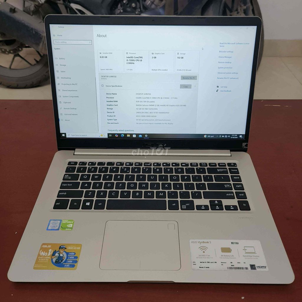 Asus Vivobook S510U i5 7200U 8GB/120GB Vàng đồng. Mua bán Laptop tại Quận Đống Đa Hà Nội được đăng bởi Quan Phong hình 1